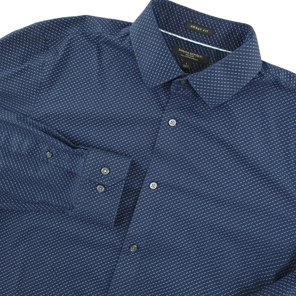 Banana Republic Dress Shirt Mens Large Blue Geometric Slim Fit Non Iron Stretch